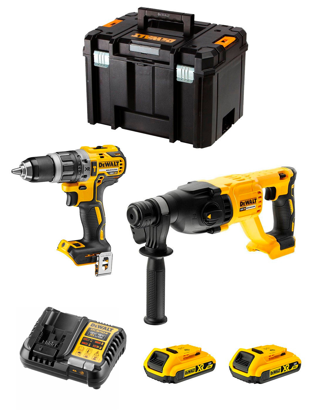 Dewalt DCD796 Hammer Drill Kit + DeWALT DCH133 Drill Hammer + 2bat 2Ah + Charger + TSTAK VI DCK233D2