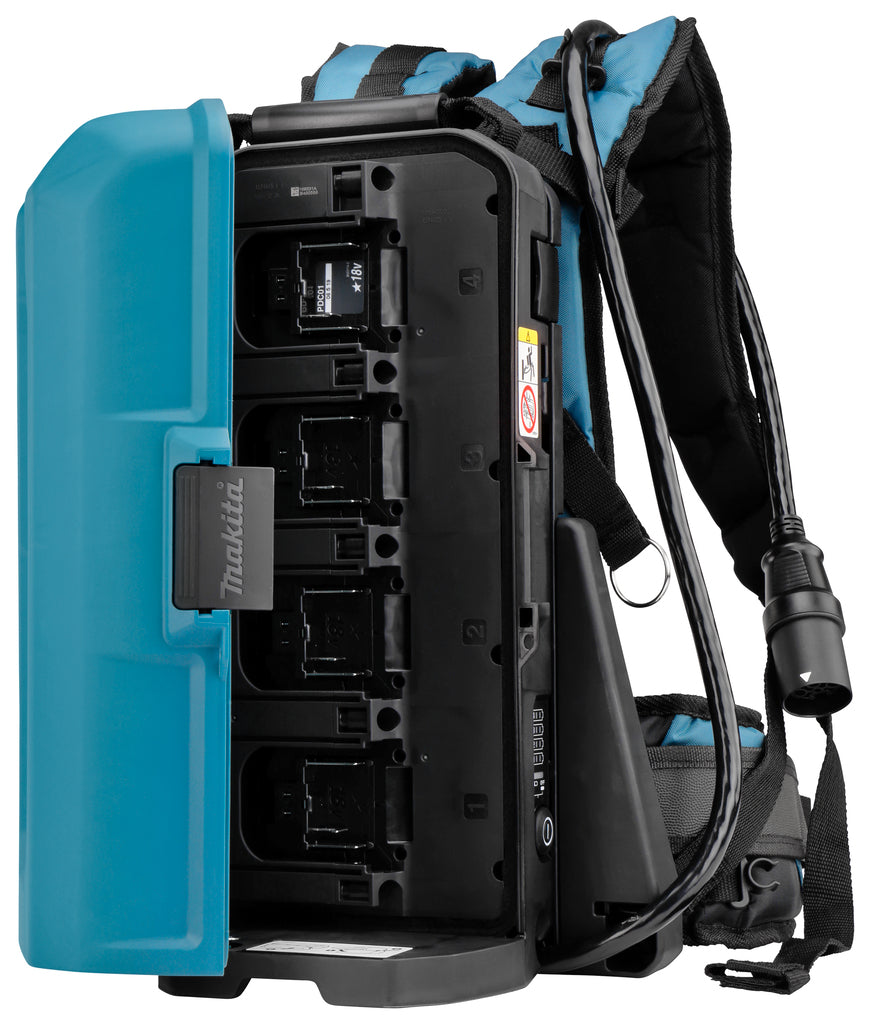 Backpack with 2 18V/36 adapters + 4 5Ah batteries + Makita 191C50-5 PDC01 dual charger