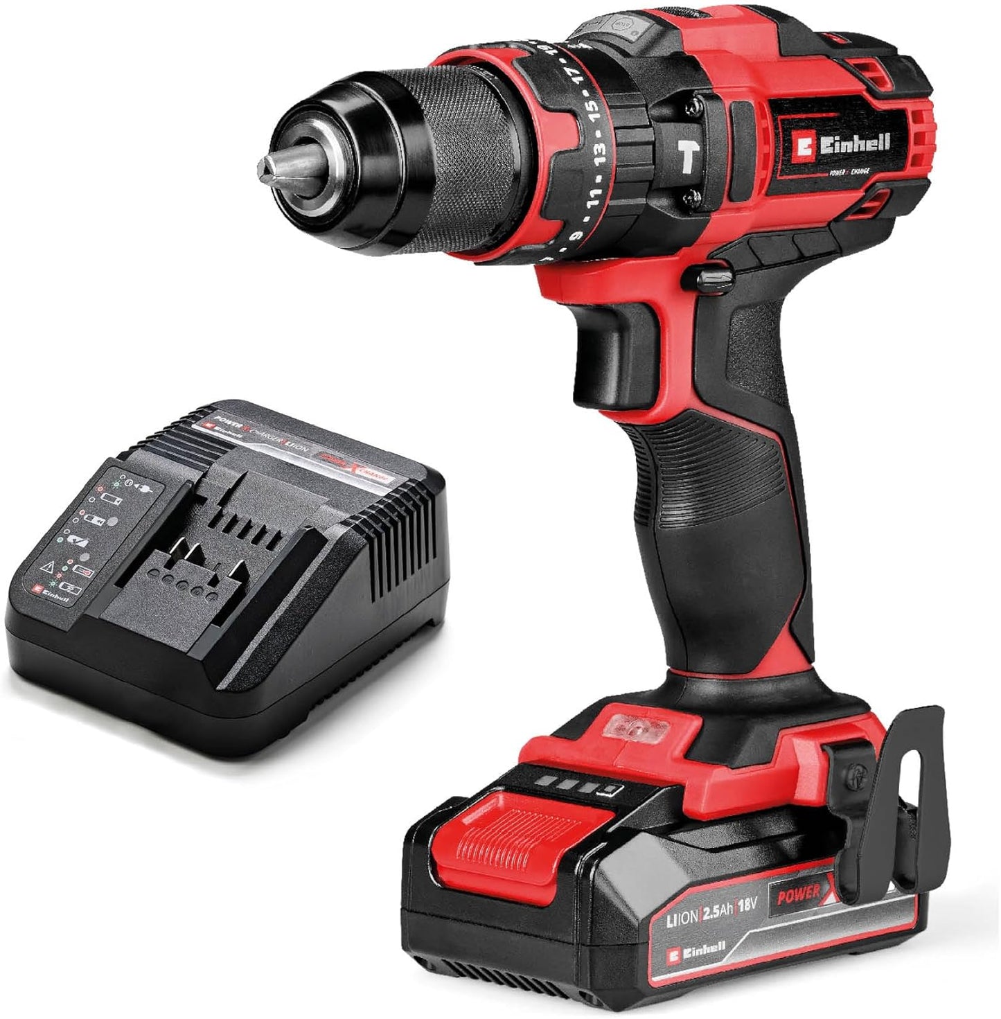 18V cordless hammer drill with 1 2.5Ah batteries and charger TE-CD 18/44 Li-i Einhell