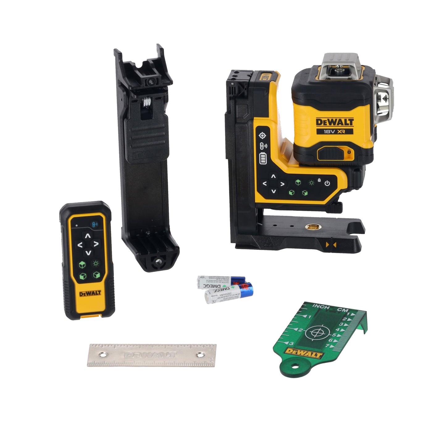 Nivel láser autonivelante Verde con control remoto de 3 lineas 360º XR 18V + Bateria 2Ah + Cargador Dewalt DCLE34035D1