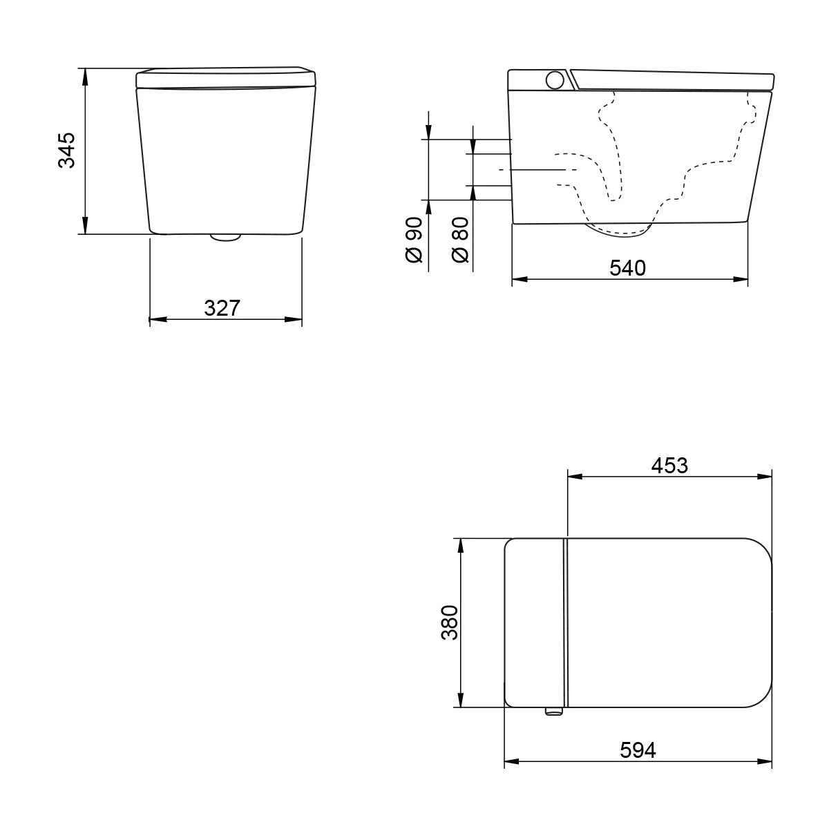 Mizubath Wall Hung Japanese Toilet with Smart Cleaning White